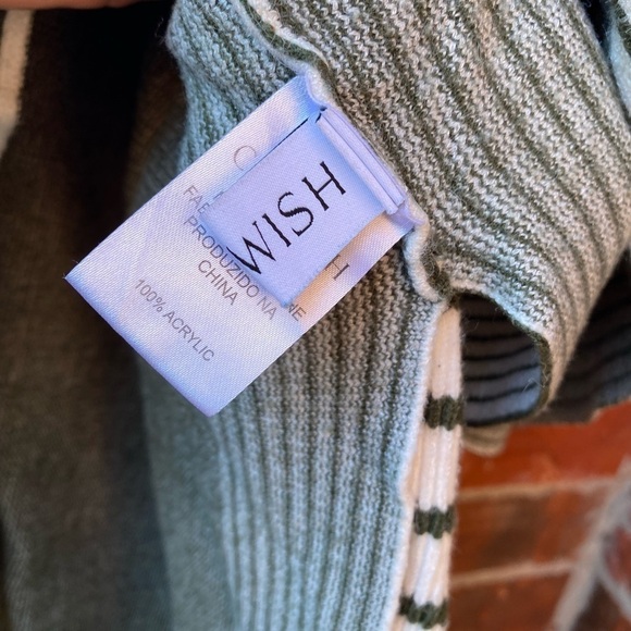 Chichwish womens large green stripe mock neck poncho sweater - Picture 5 of 9